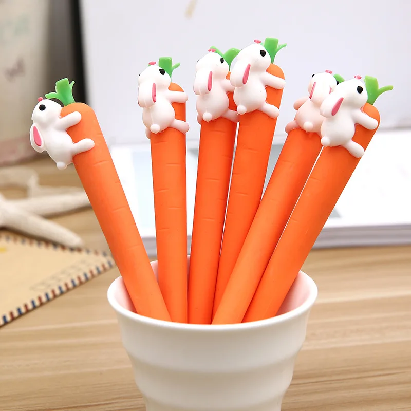 

Korean new cute cartoon creative white rabbit love carrot students black neutral pen office signature pen Stationery for office