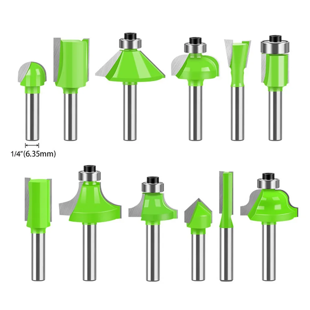 12Pcs 1/4 Shank Carbide Tipped Router Bits Set For Wood Cutting Edge Forming Milling Cutter Hardware