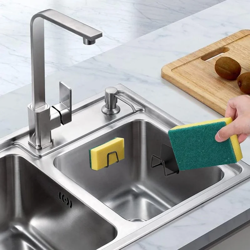 Kitchen Sponges Racks Self Adhesive Stainless Steel Kitchen Wire Ball Rag Organizer Holder Self Adhesive Storage Rack Wall Hook