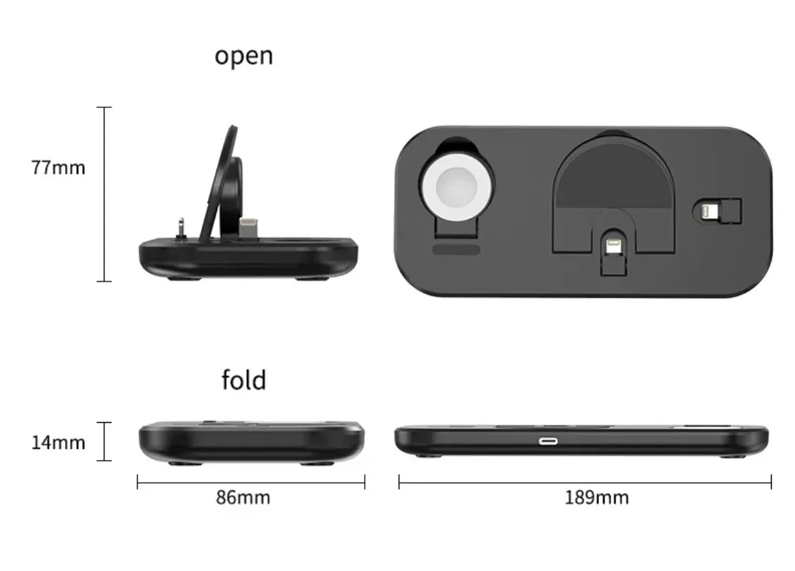 3-in-1 Schnell-Ladestation Faltbares Kabelloses Ladegerät Ständer Dock Handyhalter für iPhone 17-12 Apple Watch AirPods – Detail 17