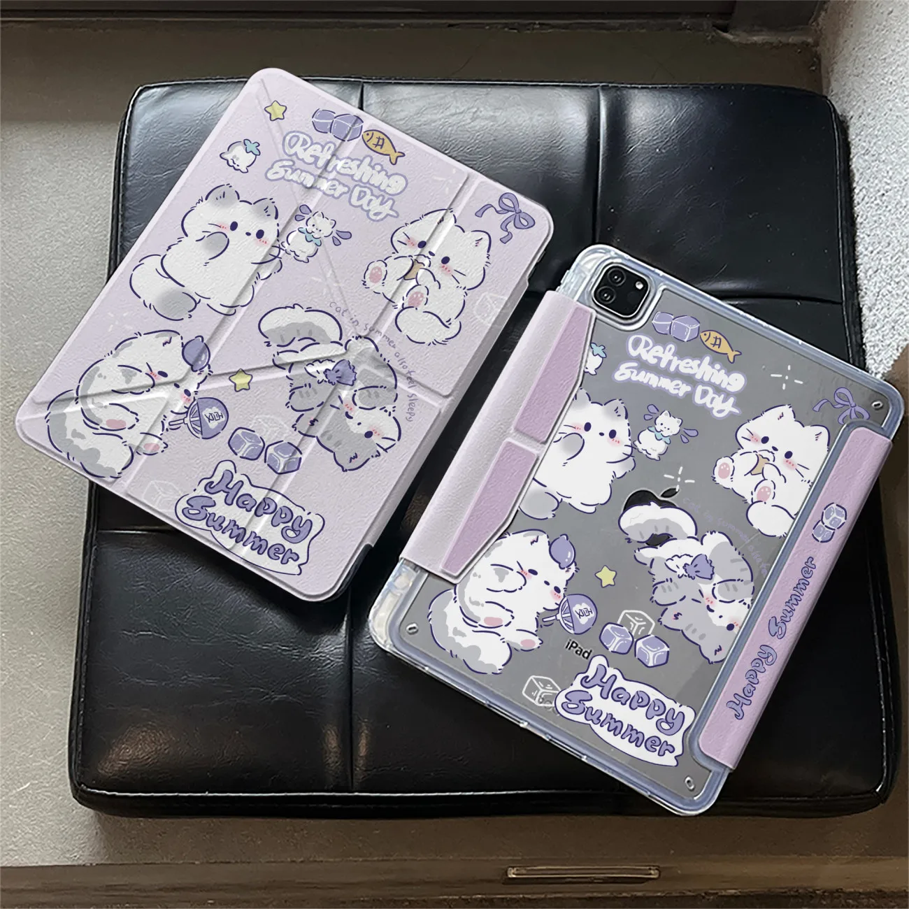 

Korean INS Purple Cute Cat Crystal Jelly For iPad Pro Air M5 M4 M3 M2 13'' 11'' 2 1 11th A16 12.9" 10 9 8 5 Th Mini 7 6 Case