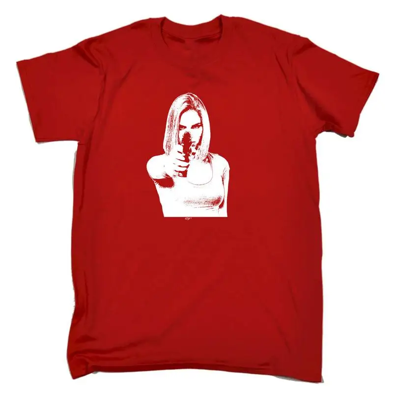 

Girl Shooting Blond Gangster Mens Funny Novelty T Shirt