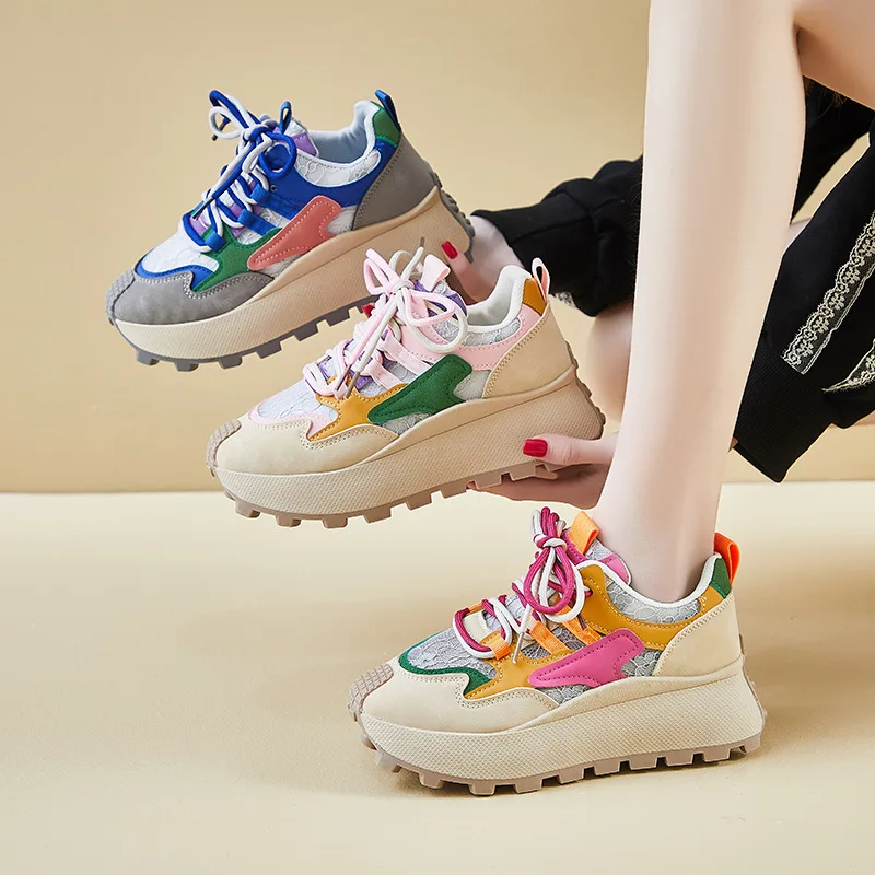 

Толстые кроссовки, женская спортивная обувь на платформе, вулканизированная обувь для отдыха на шнуровке для женщин, уличная повседневная обувь для бега и ходьбы