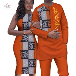 African Print Couple Clothing for Lovers Men Top Pant Set and Women Sleeveless Dress Bodycon Party Wedding Dresses WYQ644