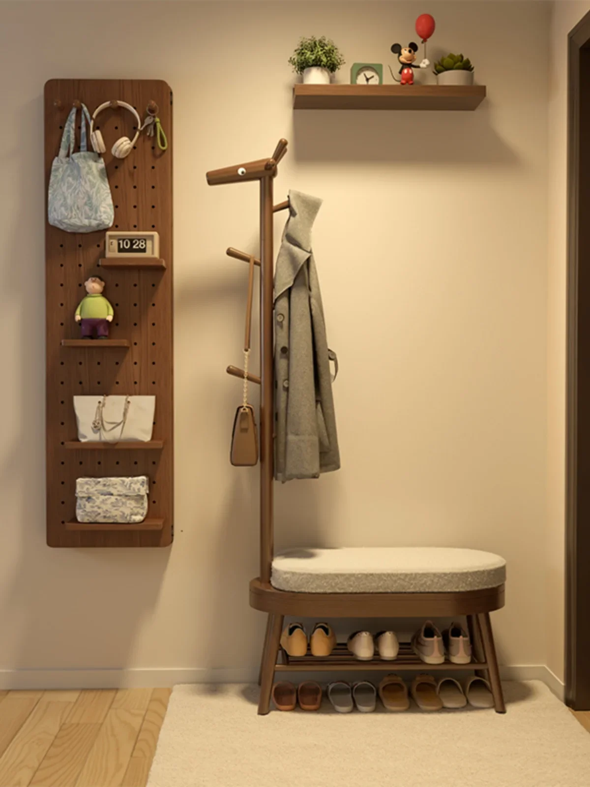 

Solid wood deer shoe changing stool hanger integrated home door can sit shoe cabinet wear shoes into the home coat rack