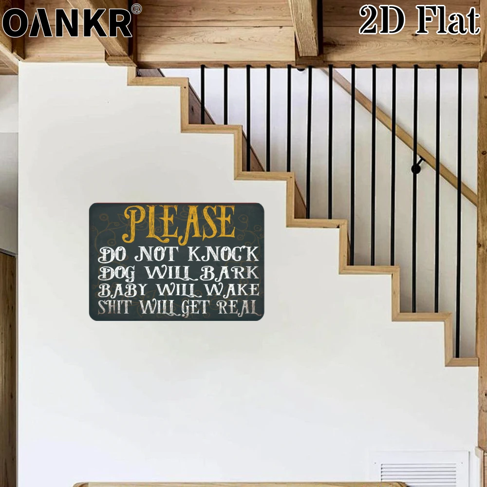 Funny Art Poster Metal Tin Sign, Please Do Not Knock Dog Will Bark Baby Art Poster Metal Signs Metal Signs for Home Wall Decor