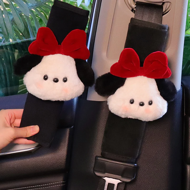 New Cute Cartoon Bow Dog Car Seatbelt Cover Safety Belt Harness Cushion Auto Shoulder Strap Protector Pad dla dzieci Ladies — zdjęcie 3