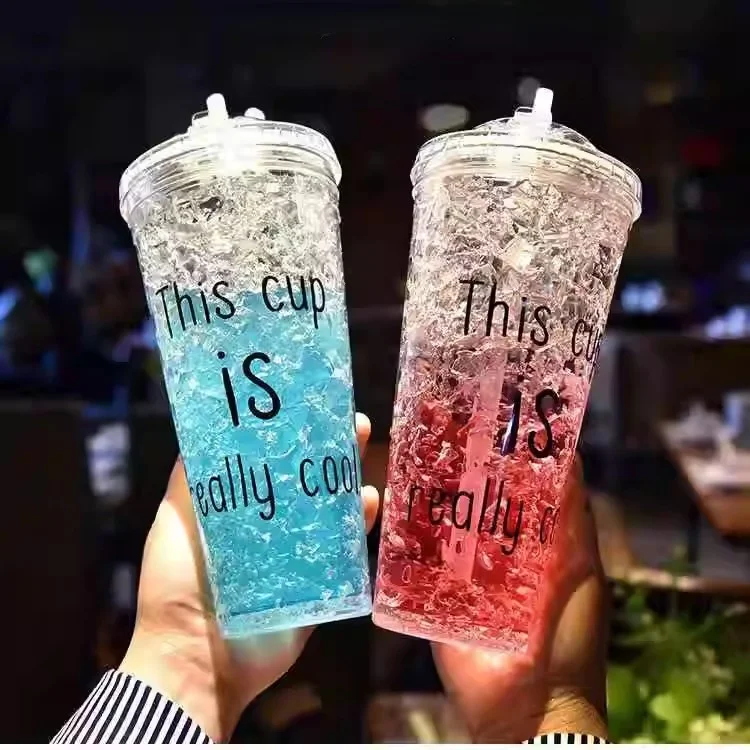 

Starry Layered Sand Plastic Cup Cute Creative Portable Ice Crush Cup with Lid Trendy Water Bottle Geometric Pattern Offic...