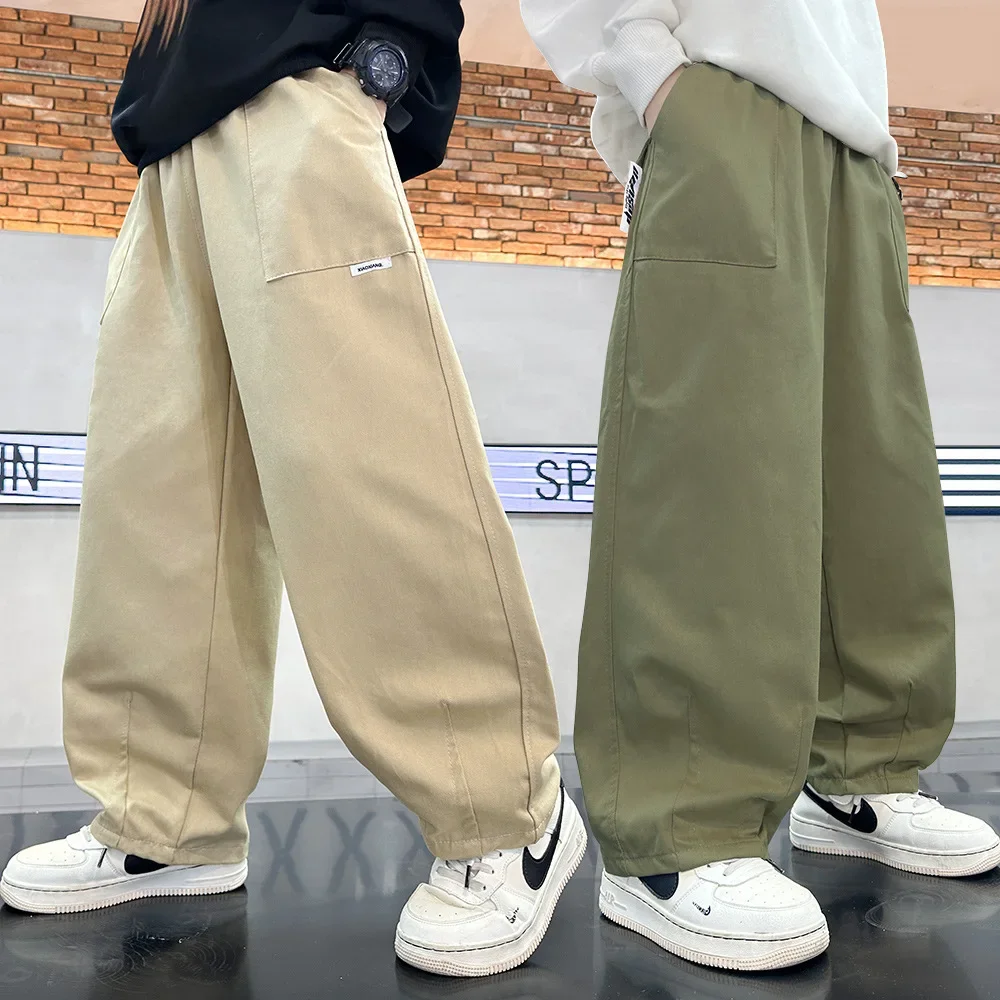 Spring 2024 New Solid Color Casual Men's Cargo Pants For Kids Large Medium Sized Lightweight Trousers Cross-border Style