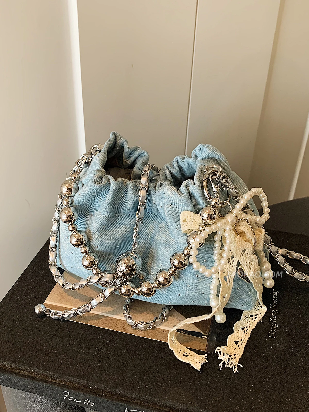 

Exquisite Beadding Evening Handbag Luxury Sequin Denim Party Bag Women Temperament Drawstring Single Shoulder Crossbody Bags