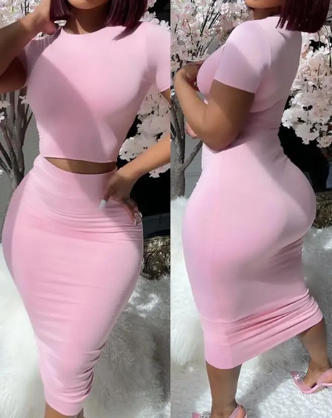 

Womens Two Piece Sets Elegant Sexy Outfit Short Sleeve Top & High Waist Skirt Set New Fashion 2024 Summer Casual Female Suit