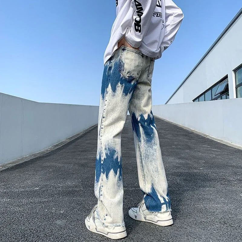 

Man Cowboy Pants Tie Dye Trousers Aesthetic Men's Jeans Straight Streetwear Comfortable Harajuku New In High Quality Washed Xs