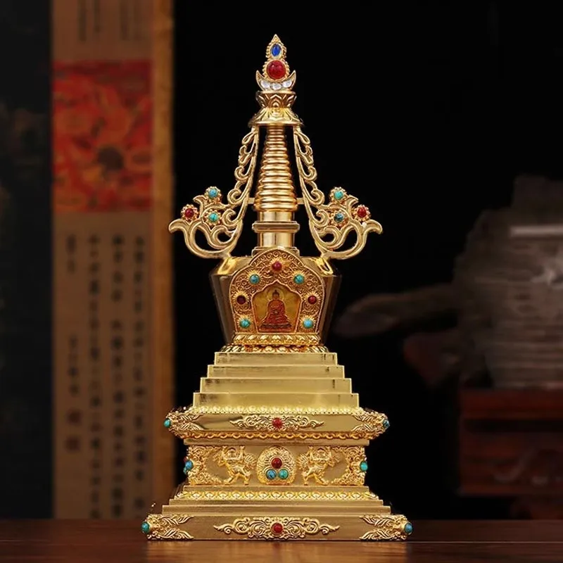 7 Inch Vantage Carved Tibetan Buddhism Stupa Instrument Decor Ornament for Room