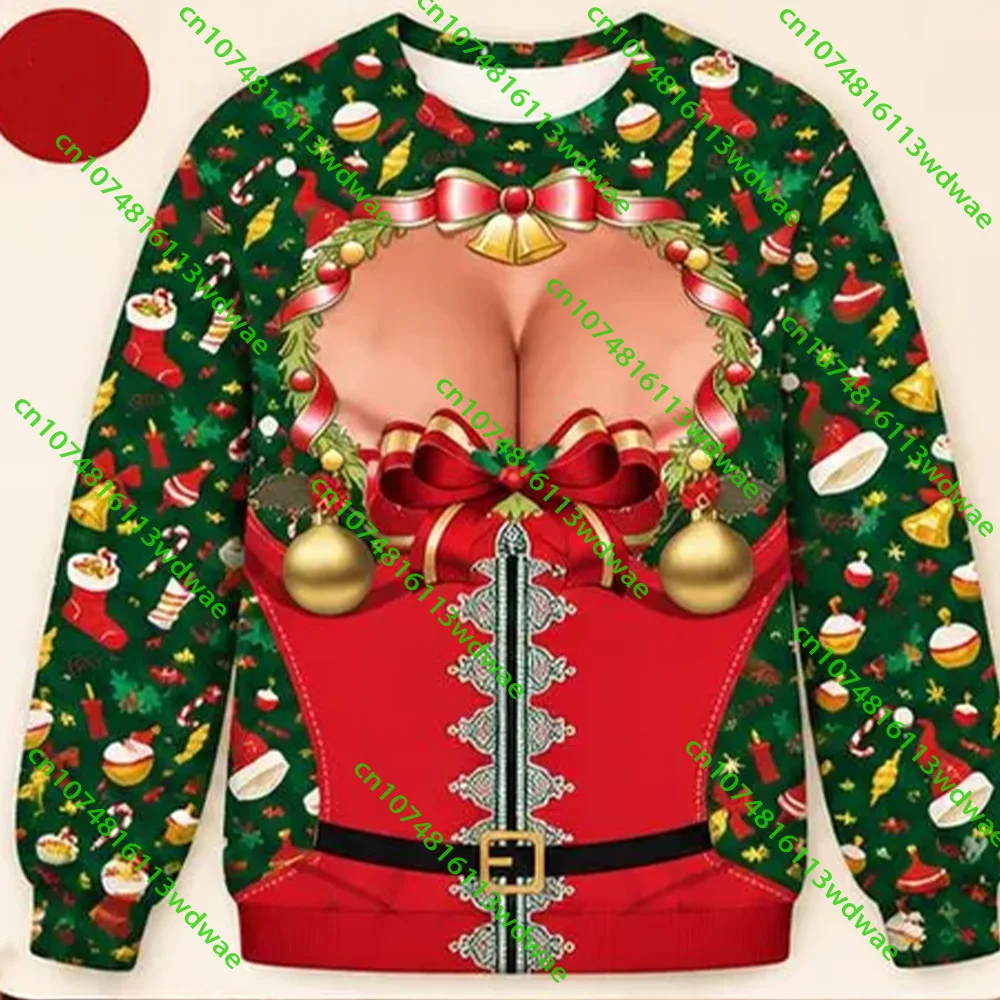 Lustiger 3D-Weihnachtspullover mit Fake-Körper-Motiv für Damen, lustiger Weihnachts-Elf-Sweatshirt, Unisex, hässliches Weihnachts-Party-Outfit, Geschenk für Erwachsene, Hoodie – Detail 8