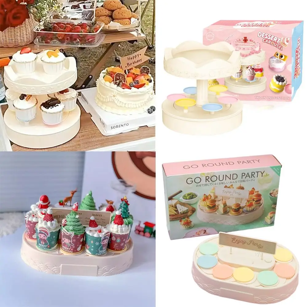 Carousel Automatic Rotating Cake Machine Lights Music Macarons Cupcakes Holder Dessert Display Turntable Rack