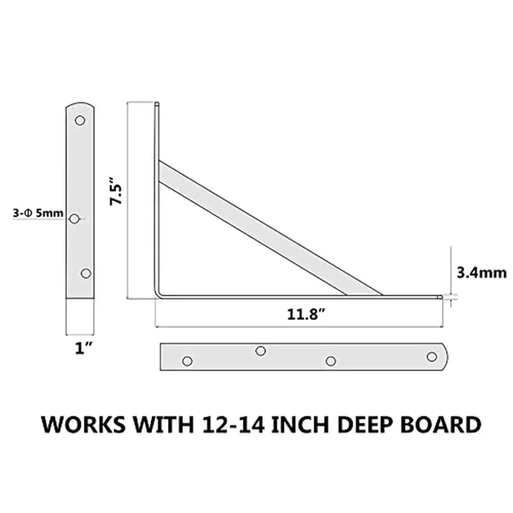 Heavy Duty 12-Inch Wall Shelf Brackets Black Steel Floating Shelves Supports 800lbs Capacity Off-Center Drilling Easy Vertical