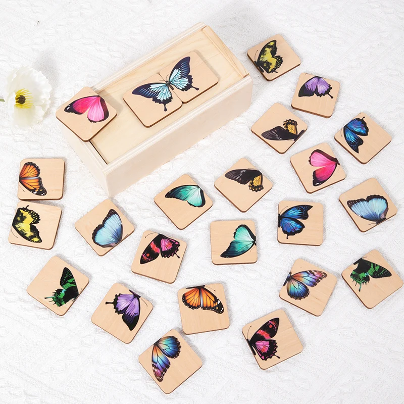 Wooden Butterfly Puzzle - Montessori Educational Cognitive Toy For Children With Brightly Colored Wings And Wooden Storage Box