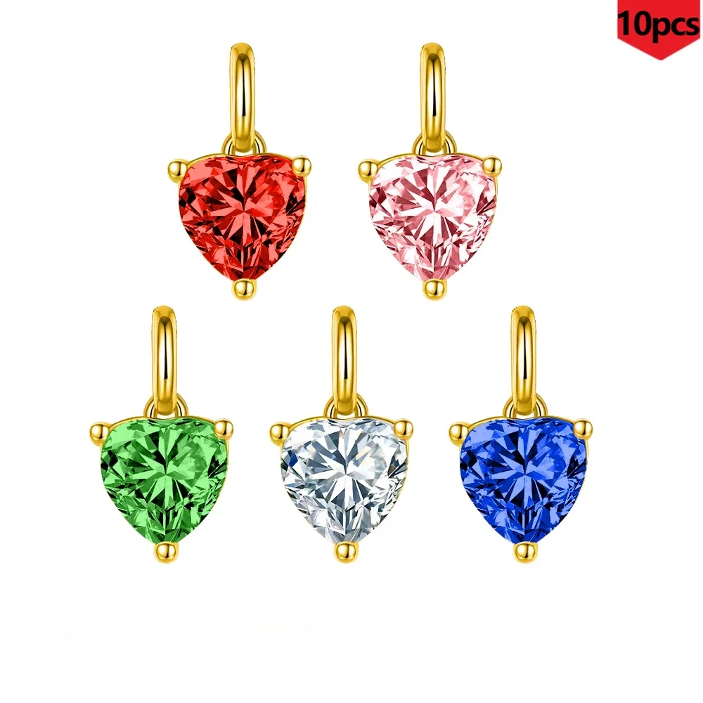 Women's 10PCS Heart shaped Zircon Pendant Charm Stainless Steel Necklace Accessories Homemade Women's Jewelry Bracelet Wholesale