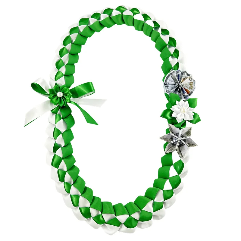 graduation lei ribbon lei with money adorned flower patterns US dollars suitable for student graduation ceremonies 2 color