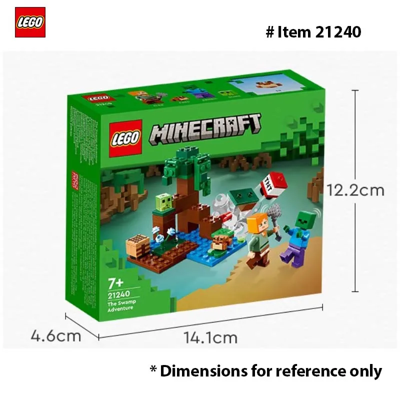 LEGO 21240 Minecraft Aventures dans le marais, avec figurines Alex et Zombie dans le Biome, cadeau d'anniversaire pour enfants, 65 pièces
