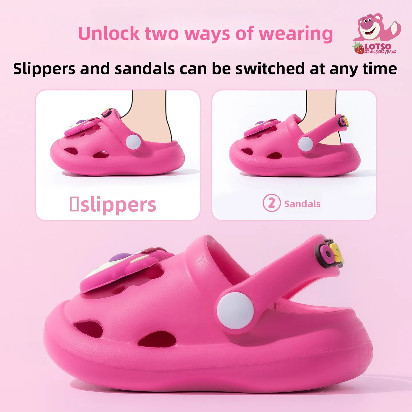 2025 حذاء ديزني ميكي آند سترابيري بير للحديقة - صنادل صيفية مع حماية لأصابع القدم، مضاد للانزلاق ومضاد للتصادمات للأطفال