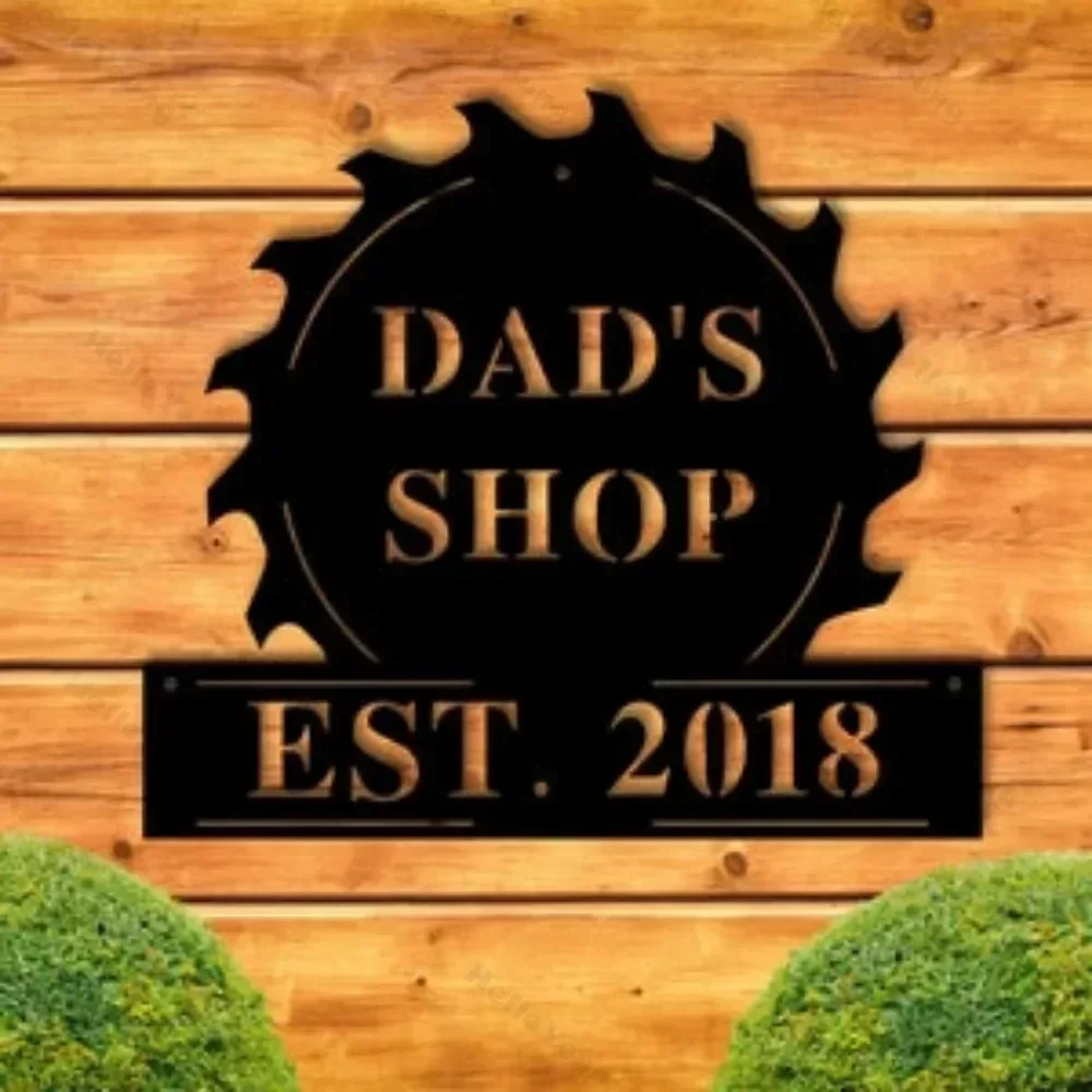 Personalized Fathers Day Sign for Dad Workshop Customized Garage Metal Housewarming Black Deer Modern Home Furniture