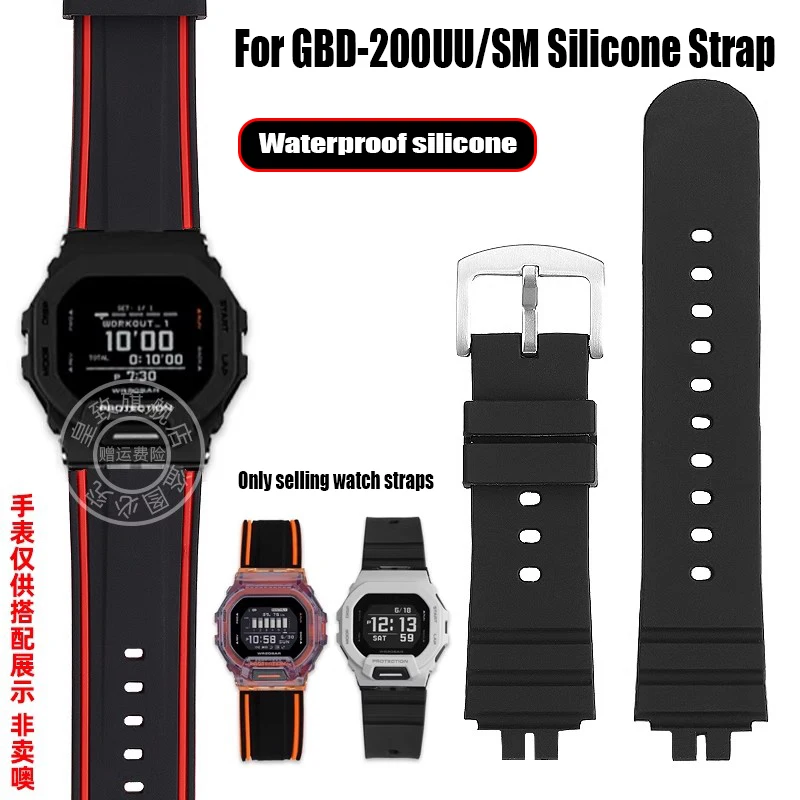 For Casio modified GBD-200UU/SM series cat man Bracelet Waterproof soft Rubber silicone watch strap Steel buckle Men‘s Watchband