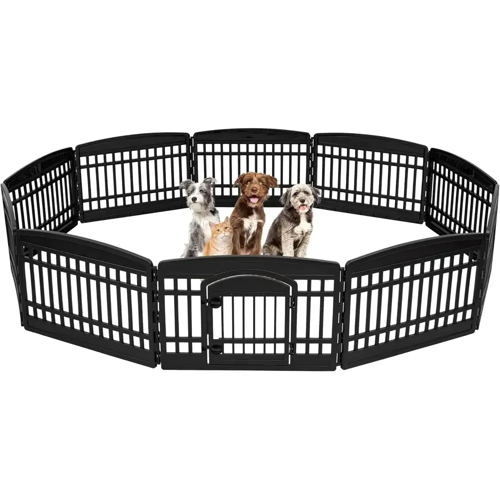 24 Adjustable Dog Playpen with Door, Suitable for Small to Large Dogs, Secure and Easy Assembly, Black