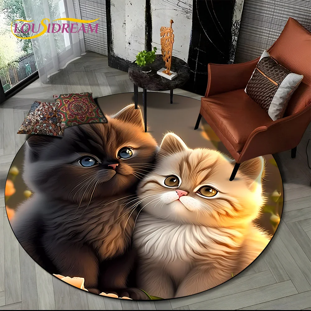 3D Persian Cat,Cute Calico Cat,Ragdoll Cartoon Round Carpet Rug for Living Room Bedroom Kid Playroom Decor,Pet Area Rug Non-slip