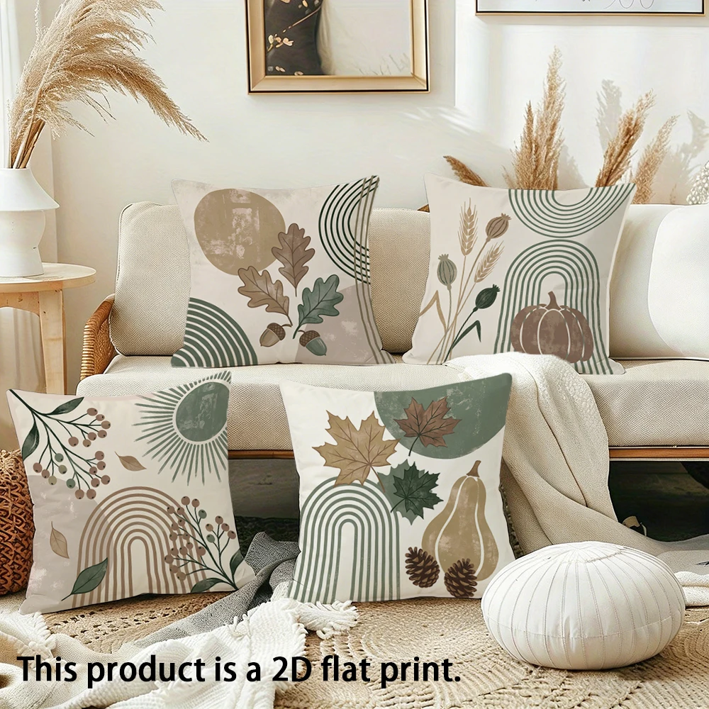 1pc  Boho Fall Thanksgiving Neutral Tone Floral Leaf Pumpkin Throw Pillow Covers