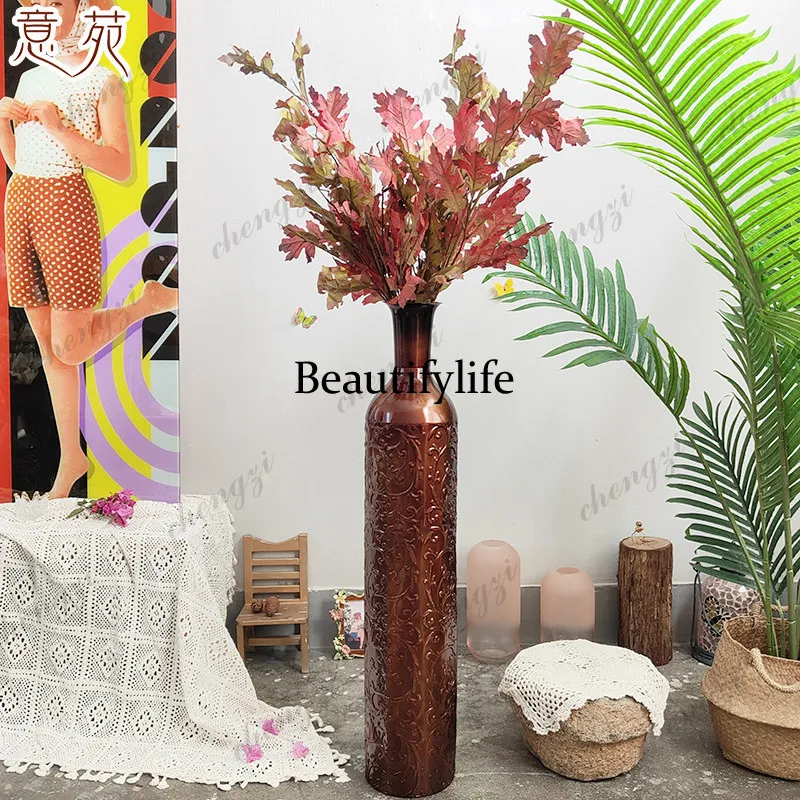 American retro literary wrought iron floor vase living room flower arrangement homestay creative decoration ornament