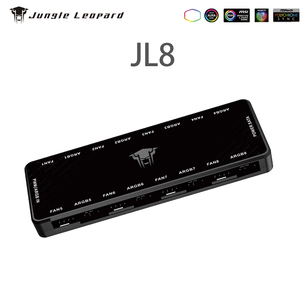 ARGB PWM 8 Port Fan Hub 2-in-1 Magnetic Backplane Splitter (5V3PIN) Jungle Leopard JL8
