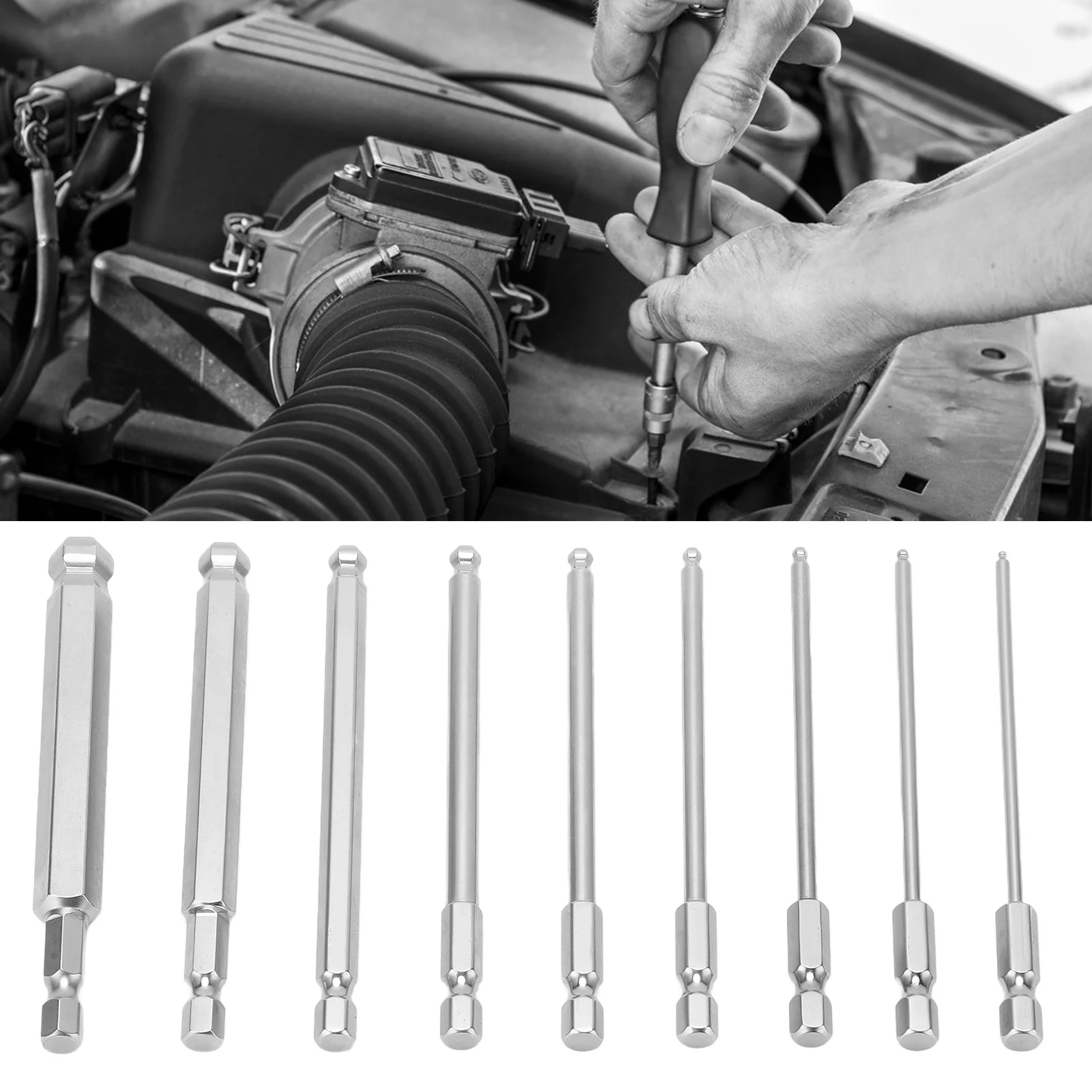 9pcs Hex Screwdriver Bit Set Magnetic Ball Head Hex Bits 1/4 Inch Corrosion Resistant Hex Screwdriver 50/100mm