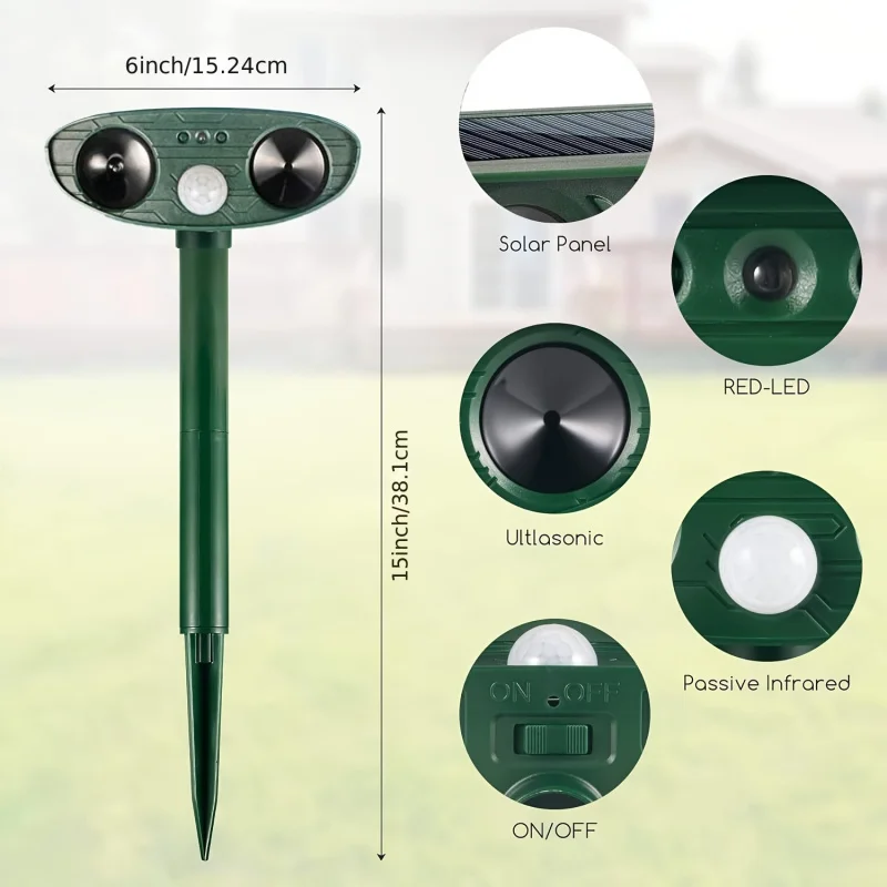 

Solar Powered Soundwave technology Animal Repellent with Motion Sensor - Outdoor Yard Deterrent for Skunks, Cats, Squirrels, Rac