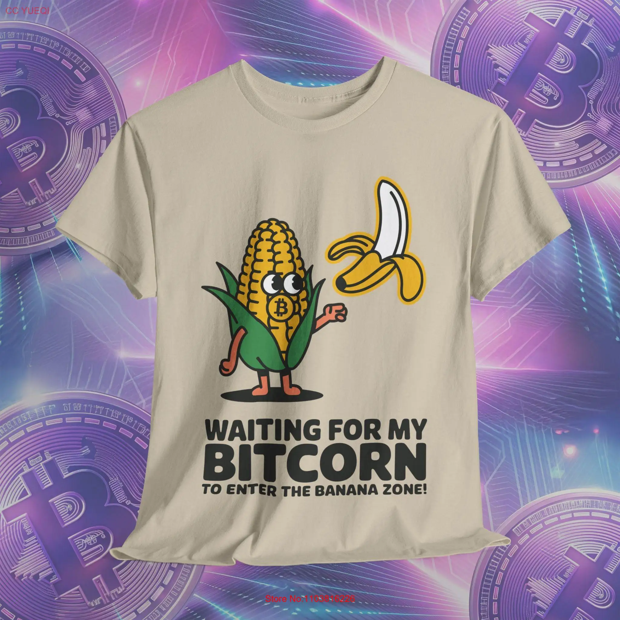 Футболка Bitcorn Banana Zone с забавным крипто-мемом идеально подходит для любителей биткойн-энтузиастов и влюбленных с длинными или короткими рукавами