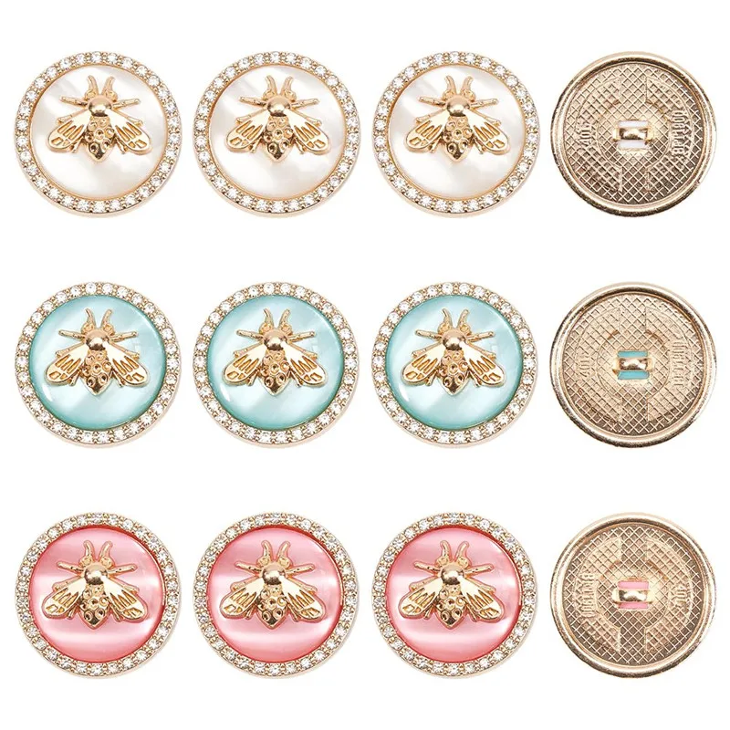 

12 шт., стразы «Маленькая пчелка», 25 мм, металлические круглые пуговицы для шитья, поделки своими руками, круглая форма, стразы, пуговицы