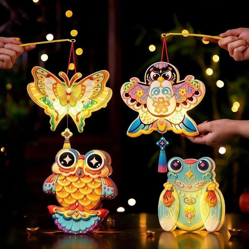 DIY Cartoon Animal Paper Handheld Lantern Creative Educational Toy for 2026 Chinese New Year Mid-Autumn Kids Art Craft Activity