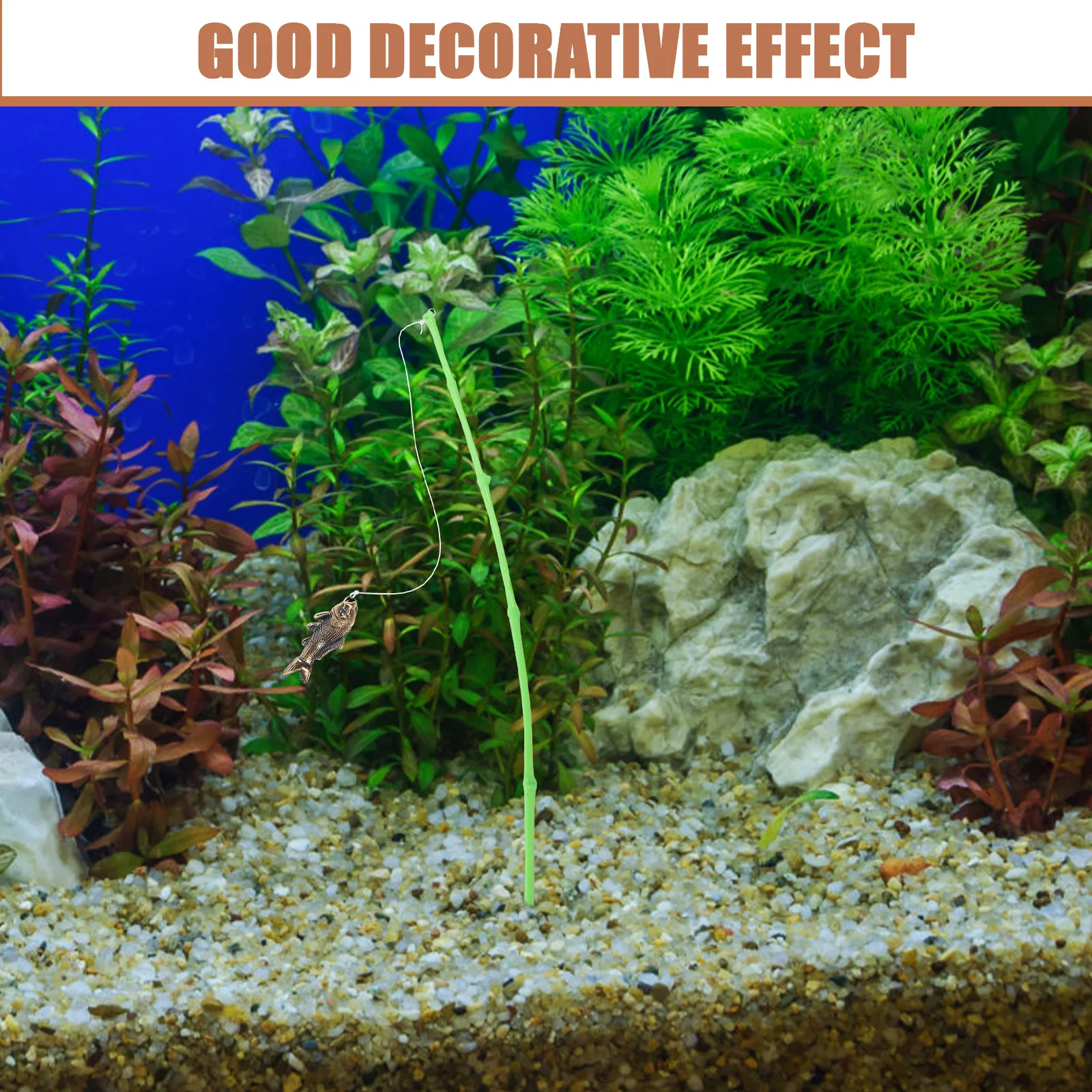 

Mini Aquarium Decor Resin Craft Fishing Rod for Tiny Underwater Scene Warmth DIY Home Office Desk Display Accessory