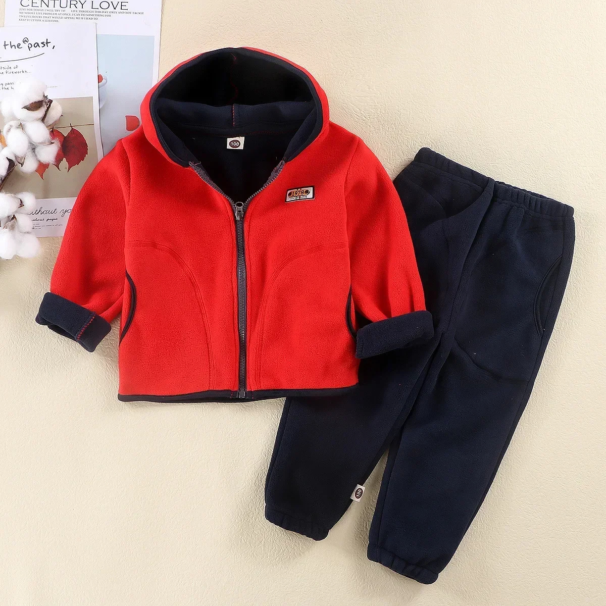 

New Autumn Winter Kids Thicken Warm Casual Clothing Sets Baby Boys Girls Soft Fleece Solid Zipper Hooded Coat + Pants Pajamas