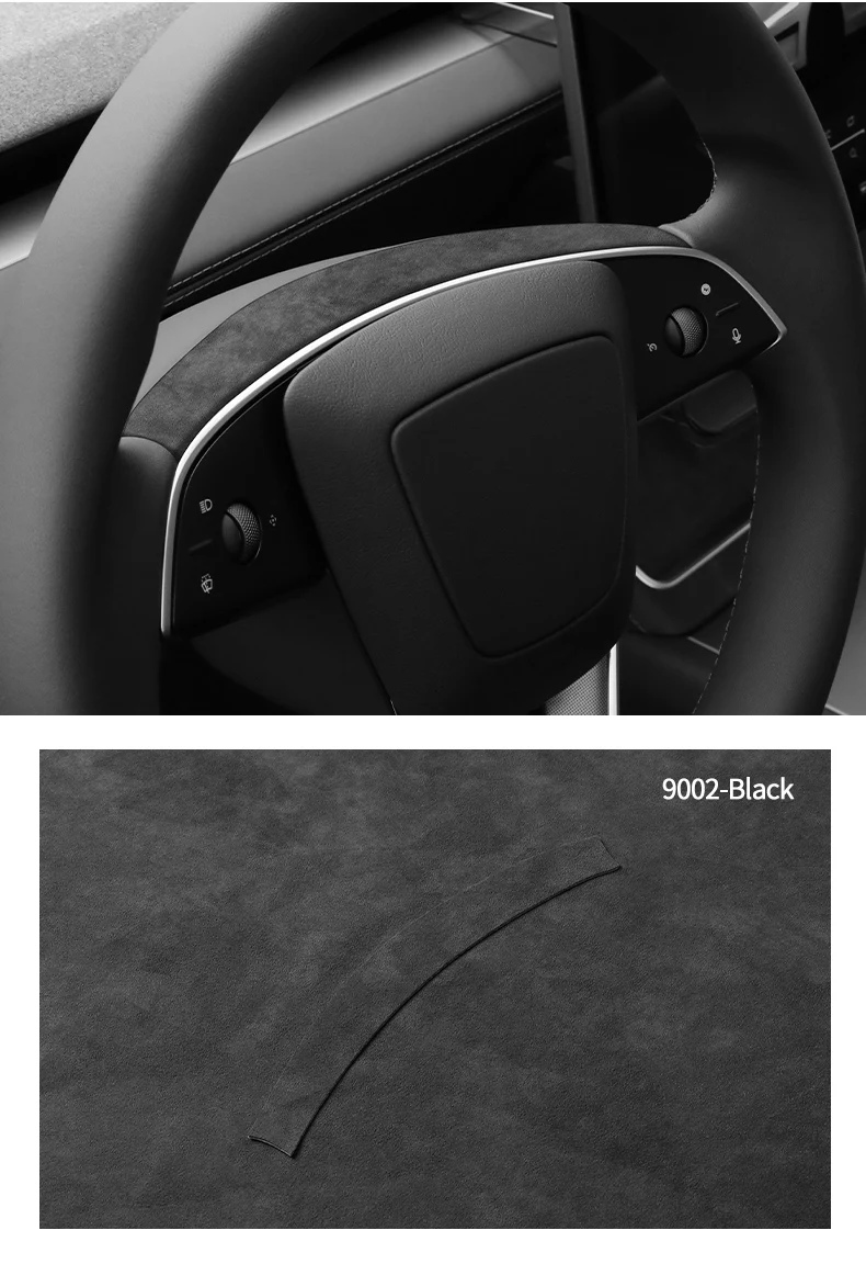 Für Tesla Model 3 (2023-) Model Y (2026-) Lenkrad-Dekorrahmen-Zierleiste Aufkleber Auto-Innenausstattung aus Alcantara – Detail 8