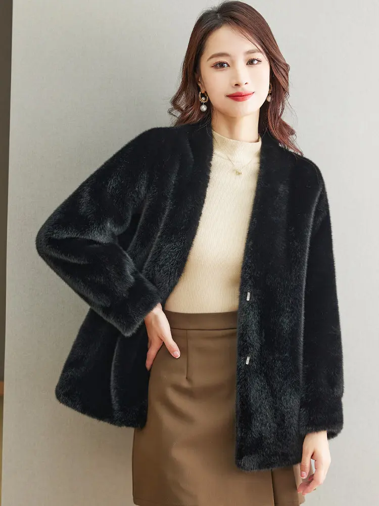 Furry jacket fur integrated fur women's environmental and winter long-sleeved fashion imitation European mink furry coat