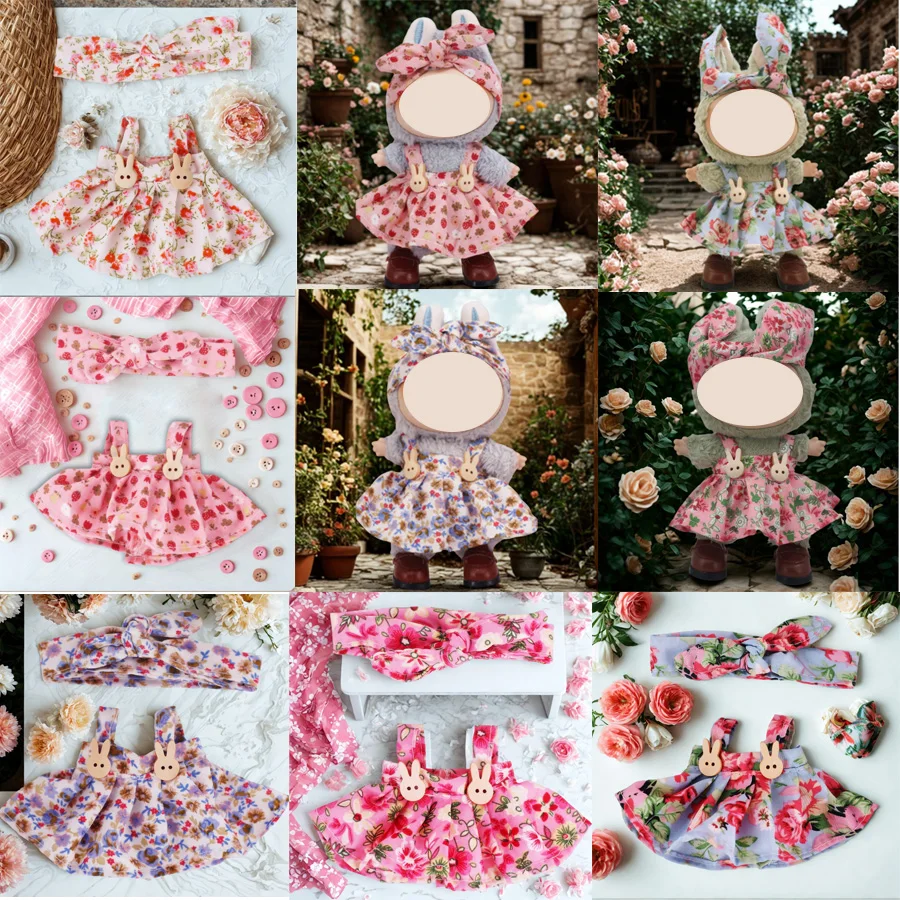 

For Labubu 15-17cm Doll Accessories, Fashionable And Sweet Countryside Floral Skirt, Floral Headband Set, Children's Gift