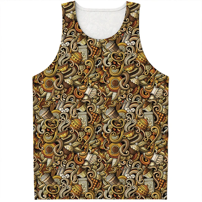 Retro Coffee Bean 3D Printed Tank Top For Men Summer Vest Casual Sleeveless Vest Streetwear Oversized Tops Tees Male Clothes