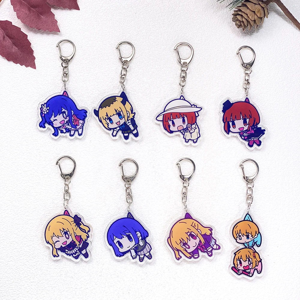 12Pcs Anime Figures OSHI NO KO Car Keychain Accessories Acrylic Cute Charms Pendant For Bag Funny Key Holder Backpack Decoration