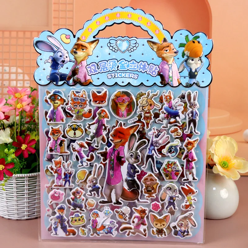 Adesivo 3D a Doppio Strato Serie Zootopia con Personaggi Nick e Judy, Adesivo Fatto a Mano per Decorazione e Regalo Divertente