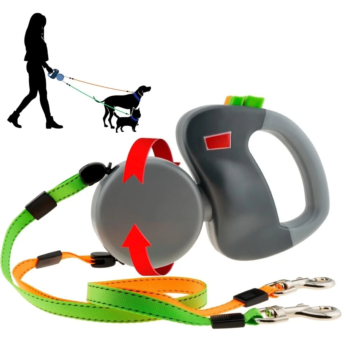 

Enhanced Edition Double Dog Retractable Leash Auto-Untangles Reflective Waterproof Leash Supports Up To 50lb Dog Running Leash