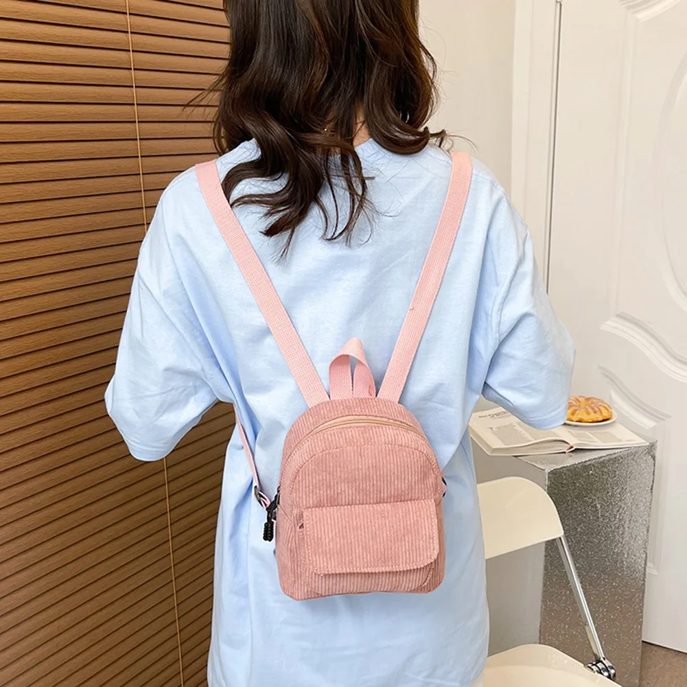 Women Fashion Mini Backpack Versatile Corduroy Backpack Solid Color Retro Travel Backpack Student Book Bag for School Travel