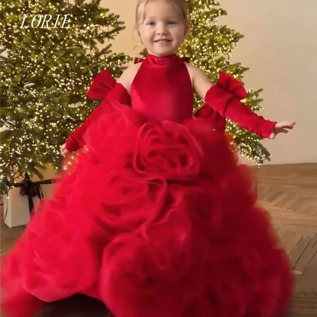 

LORIE Classical 3D Flowers Girl Dresses Bow Little Girl Dress Cute Princess Dress Appliques Baby Girl Dresses Customized 2026