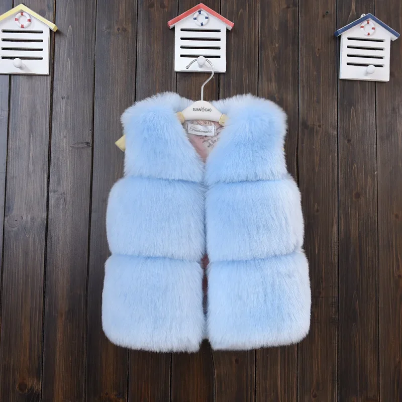 2024 Autumn and Winter New Children Fur Vest Short Thick Cotton Jacket Fury Coat Faux Fur Solid Vest