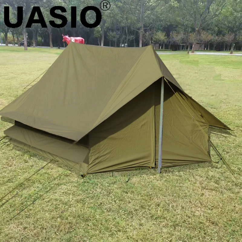 Outdoor Waterproof Hiking Traveling Camping Tent Cabin Ridge Tent Rain Proof Cabin Type A-shaped Oxford Cloth Vintage Green